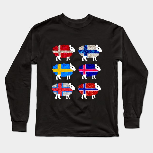 Scandinavian Sheep Long Sleeve T-Shirt by Alex Bleakley